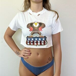 Vintage 90s Glitter Iron On Summer America Crop Top Fourth of July Tee S